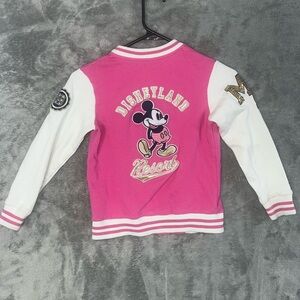 Disney Parks Mickey Mouse Varsity Jacket Pink‎ White Girls Youth M Disneyland